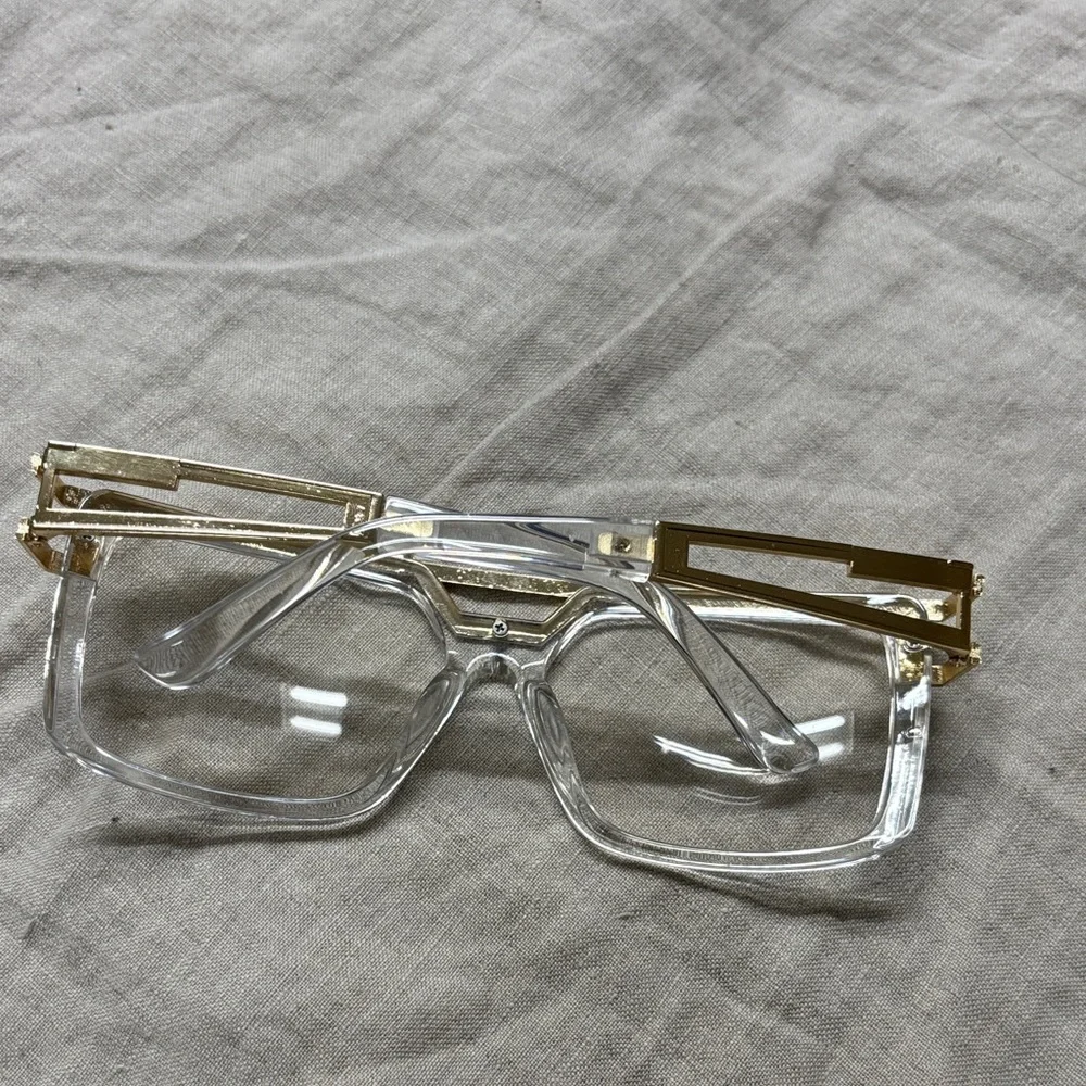 Gold and Clear Geometric Glasses - Picture 3 of 6